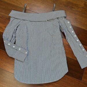 Anthropologie Black and White Striped Off-Shoulder Blouse